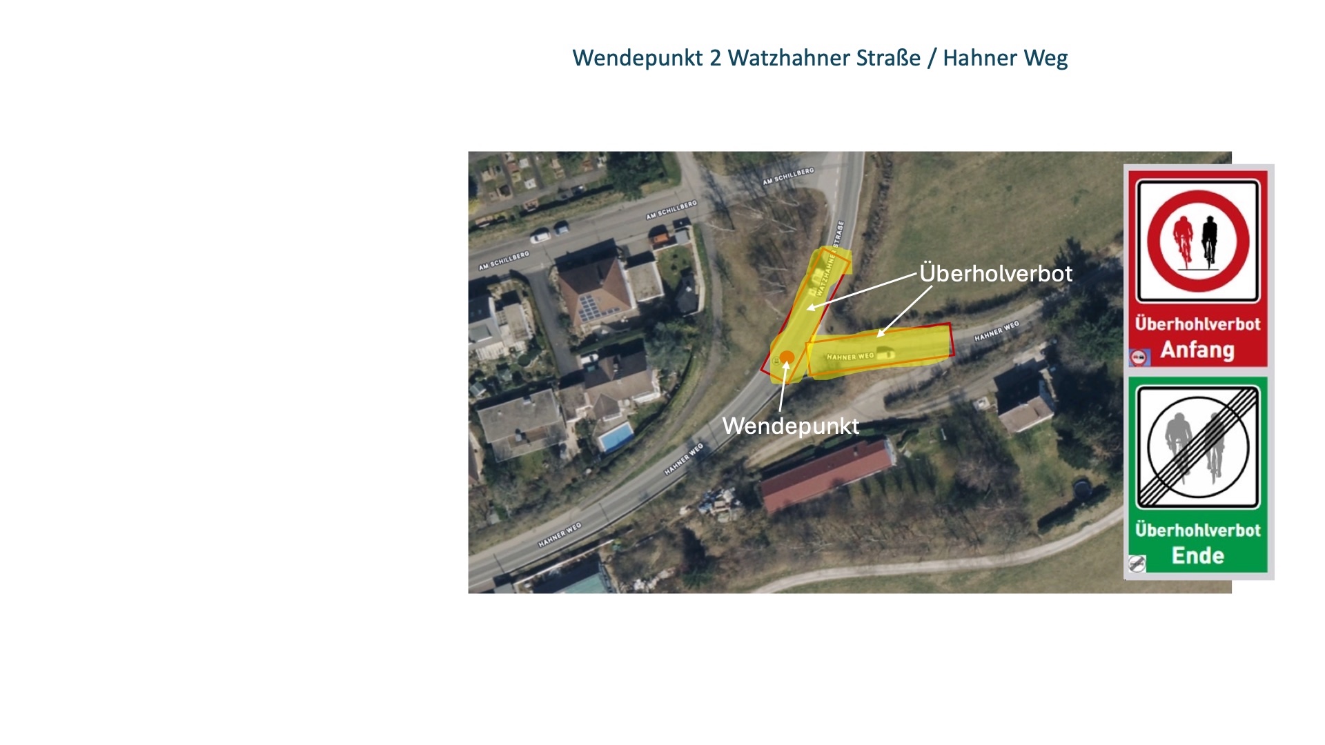 Markierte Überholverbotszone am Wendepunkt 2